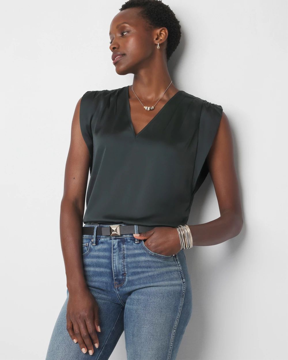 Petite Ruched Shoulder Shell Top White House Black Market